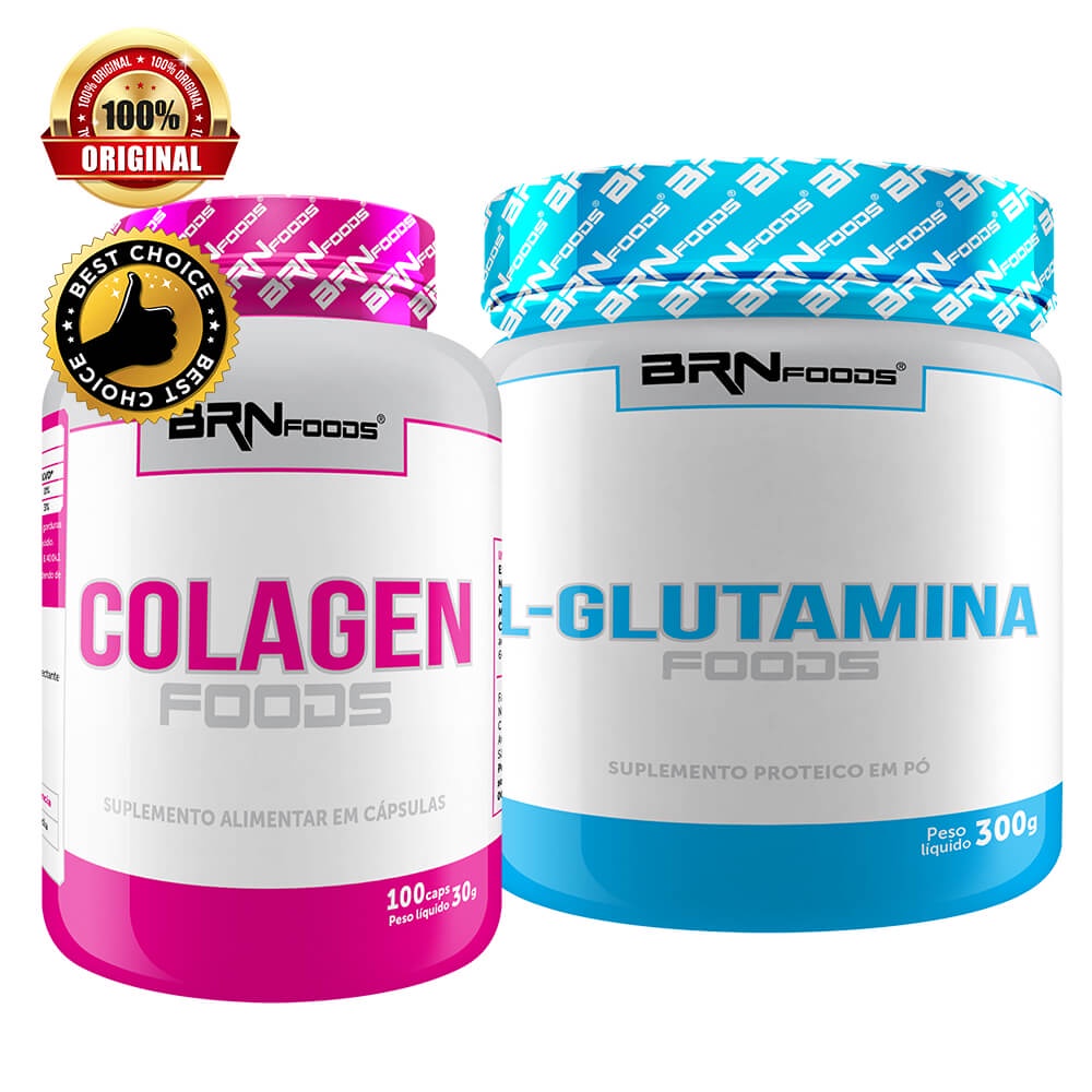 Kit L-Glutamina 300g + Colágeno Pink Colagen 100 Cápsulas - BRNFOODS - Health
