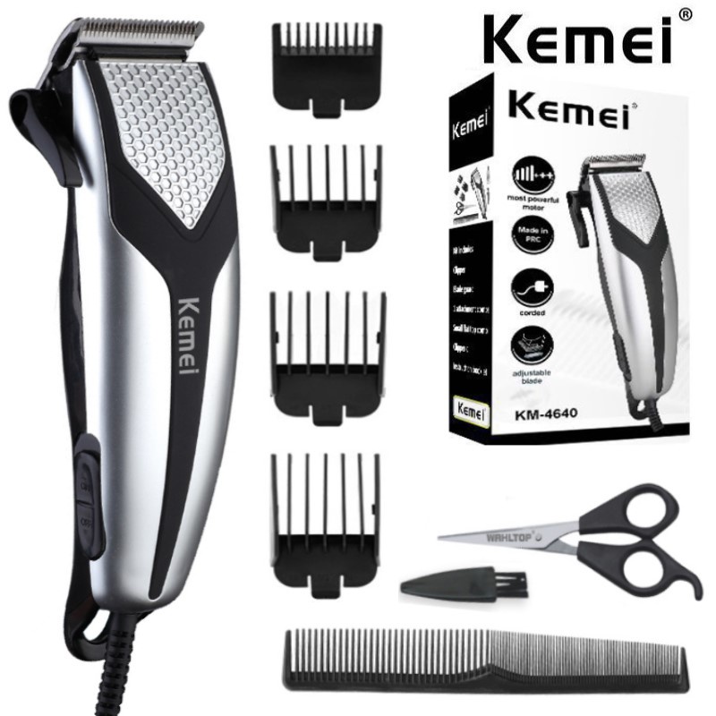 Kemei Professional Barbeadores Misturador De Cabelo Clipper Com Fio Elétrico Plugue Em Máquina De Corte Cabo Cortador KM-4640 em Oferta na Shopee