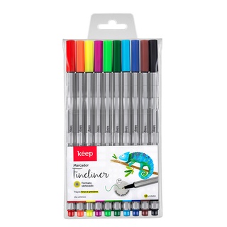 Marcador Artístico Fineliner 0.4mm com 10 cores Keep - MR053