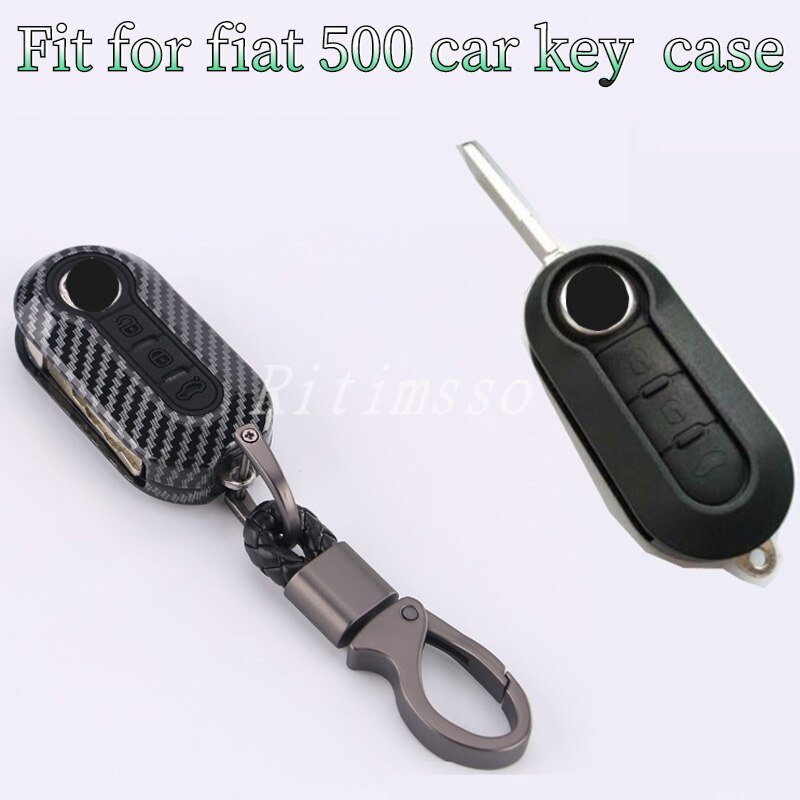 3 Botões ABS Caso Chave Do Carro De Carbono Capa Para Fiat 500 Aleta Dobrar Shell Remoto Acessórios Protecor