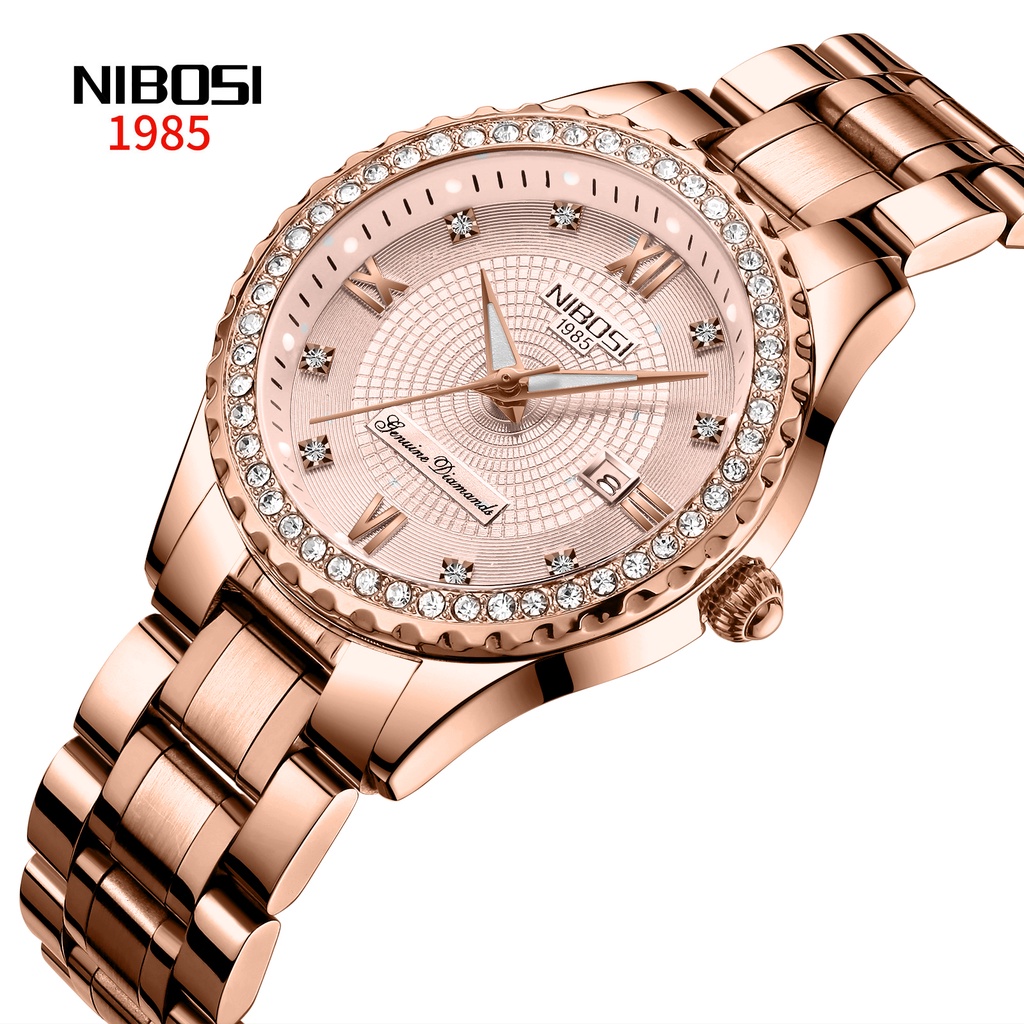 NIBOSI Relógio feminino clássico de quartzo pulseira de aço inoxidável à prova d'água Relógio feminino da moda com data para presente