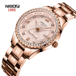 NIBOSI Relógio feminino clássico de quartzo pulseira de aço inoxidável à prova d'água Relógio feminino da moda com data para presente