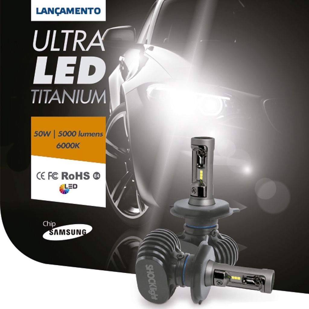 Par De Lâmpada Ultra Led Titanium Shocklight H11 10.000 Lm Durabilidade 8x + Resistente a Vibrações em Oferta na Shopee