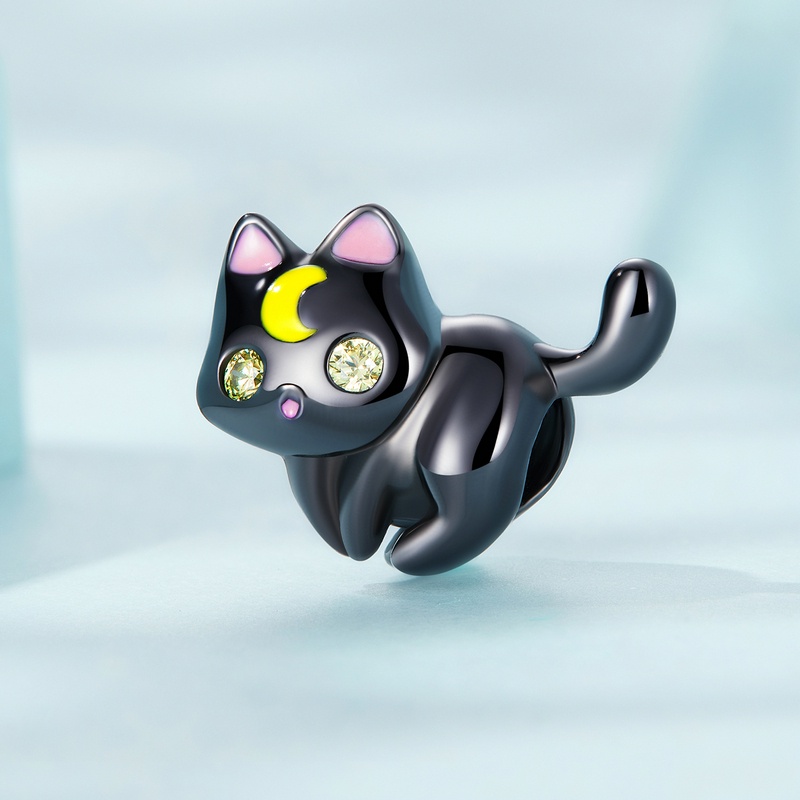 Bamoer Contas 925 Prata Preto Gato Pandente Diy Colar E Pulseira Acessórios Presentes Para Mulheres Meninas · foto 2