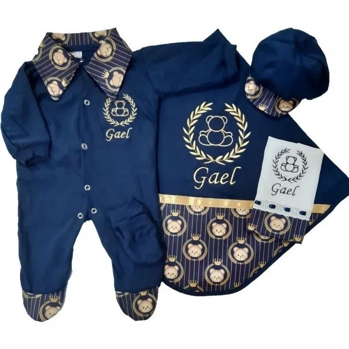 Saída de Maternidade Personalizado com o nome do bebê Urso menino em Oferta na Shopee
