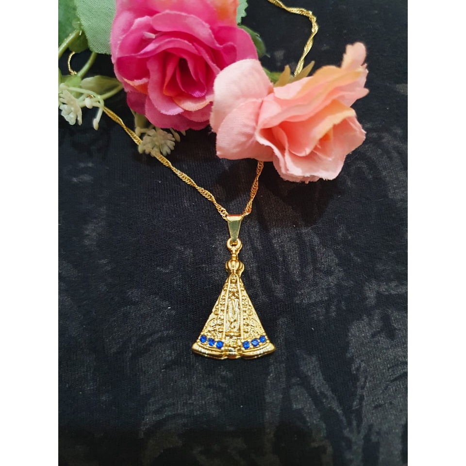 Colar corrente gargantilha folheada folheado ouro com pingente Nossa Senhora Aparecida