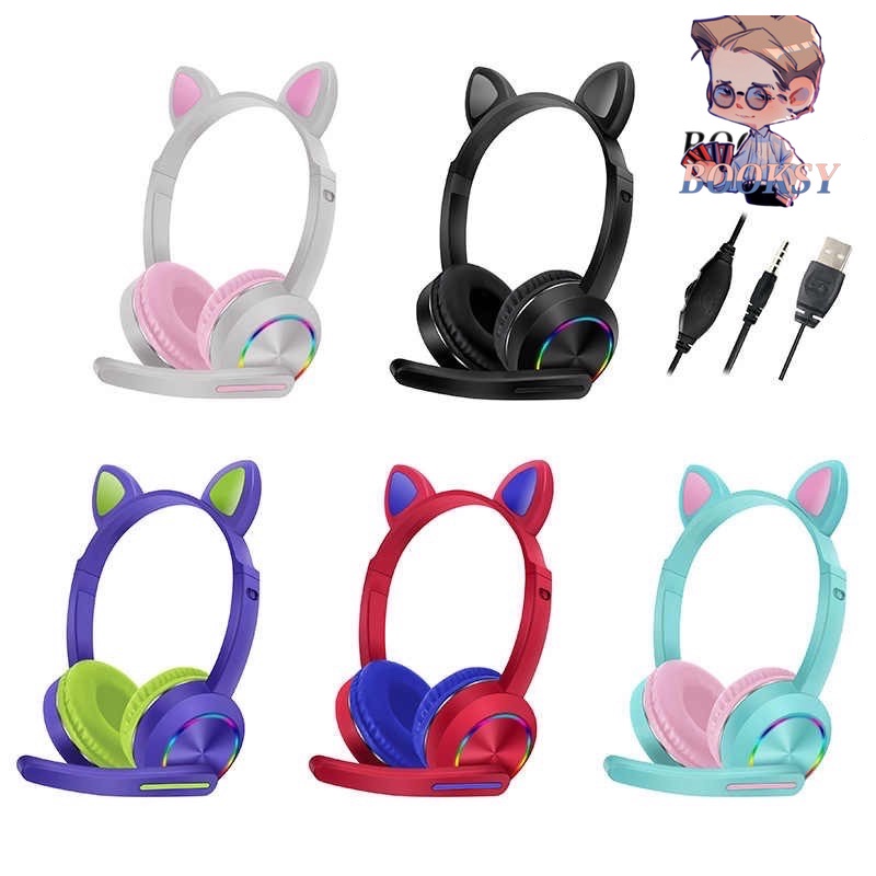 Fone Gato Headset Gamer Gatinho Luminoso Com Fio 3.5mm Microfone PS4 XBOX PC NOTEBOOK