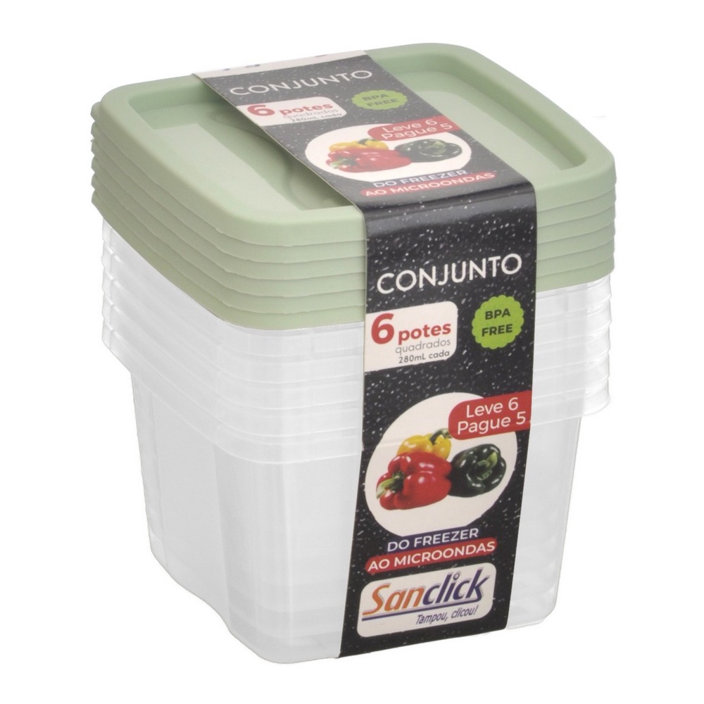 Conjunto Leve 6 Pague 5 Potes Quadrados Graduados 280 ml