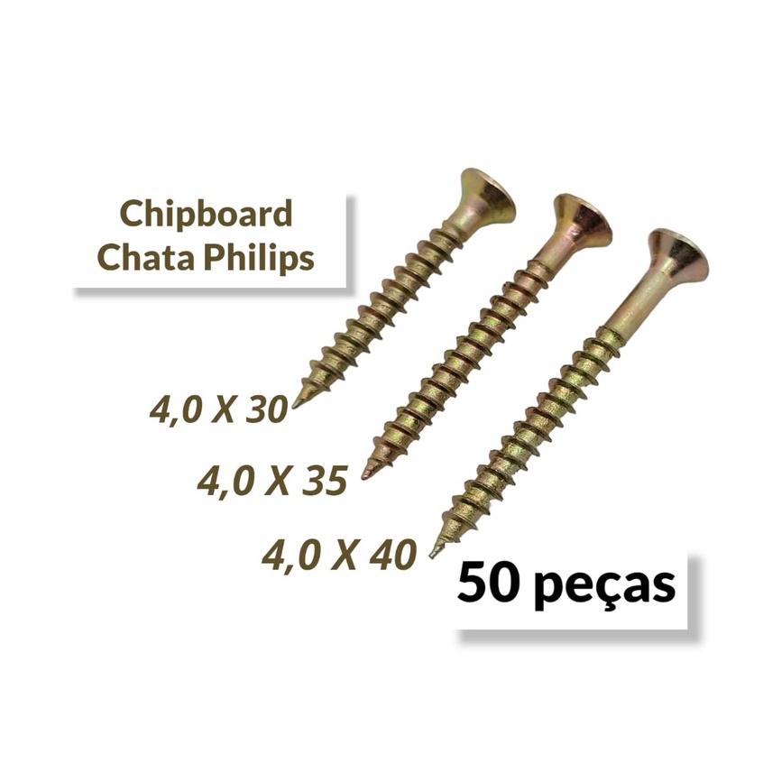 Parafuso 4 5 x 50 chipboard cabe a panela phillips para madeira kit