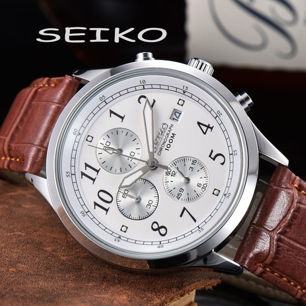 2021 Seiko Men Luxury Business Quartz Watch Calendar Chronograph Leather  Strap Multifunctional Battery SEO | Shopee Brasil