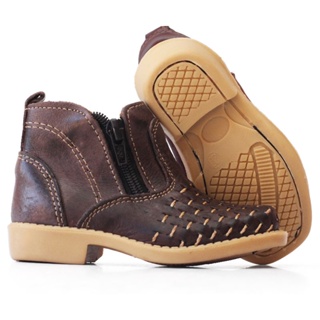 Bota Infantil Masculino Botina de Couro Calçados Infantil Zíper em Oferta na Shopee