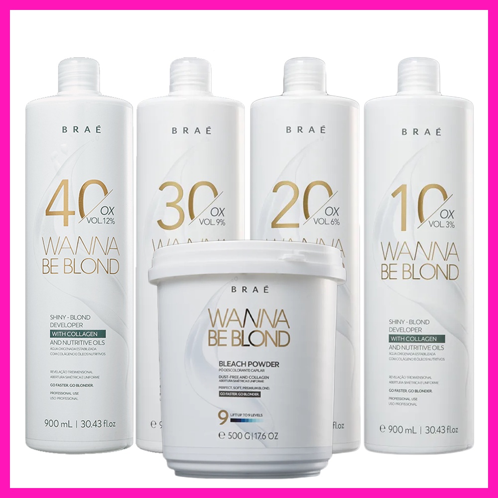 Braé Wanna Be Blond Água Oxigenada 900 ml + Pó Descolorante 500gr Linha Profissional