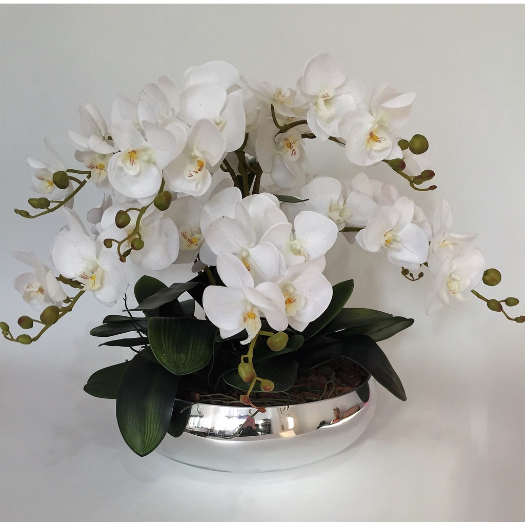 Arranjo Orquídeas De Silicone 6 Unidades Para Mesa Com Vaso | Shopee Brasil