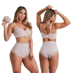 Calcinha Feminina Efeito Redulip Tanga Detalhe em Renda Nayane Rodrigues Modeladora Cintura Alta
