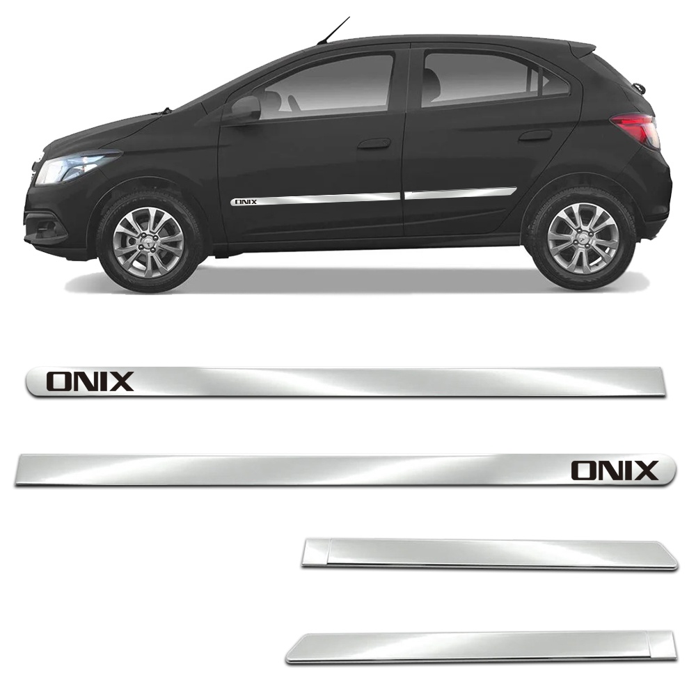Kit Friso Lateral Personalizado Modelo Largo Cor Cromado Onix 2012 2013 2014 2015 2016 2017 2018 2019 2020 4 Portas