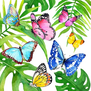 Guardanapo para Decoupage C01 Borboletas Coloridas em Folhas Verdes - 2 Unidades