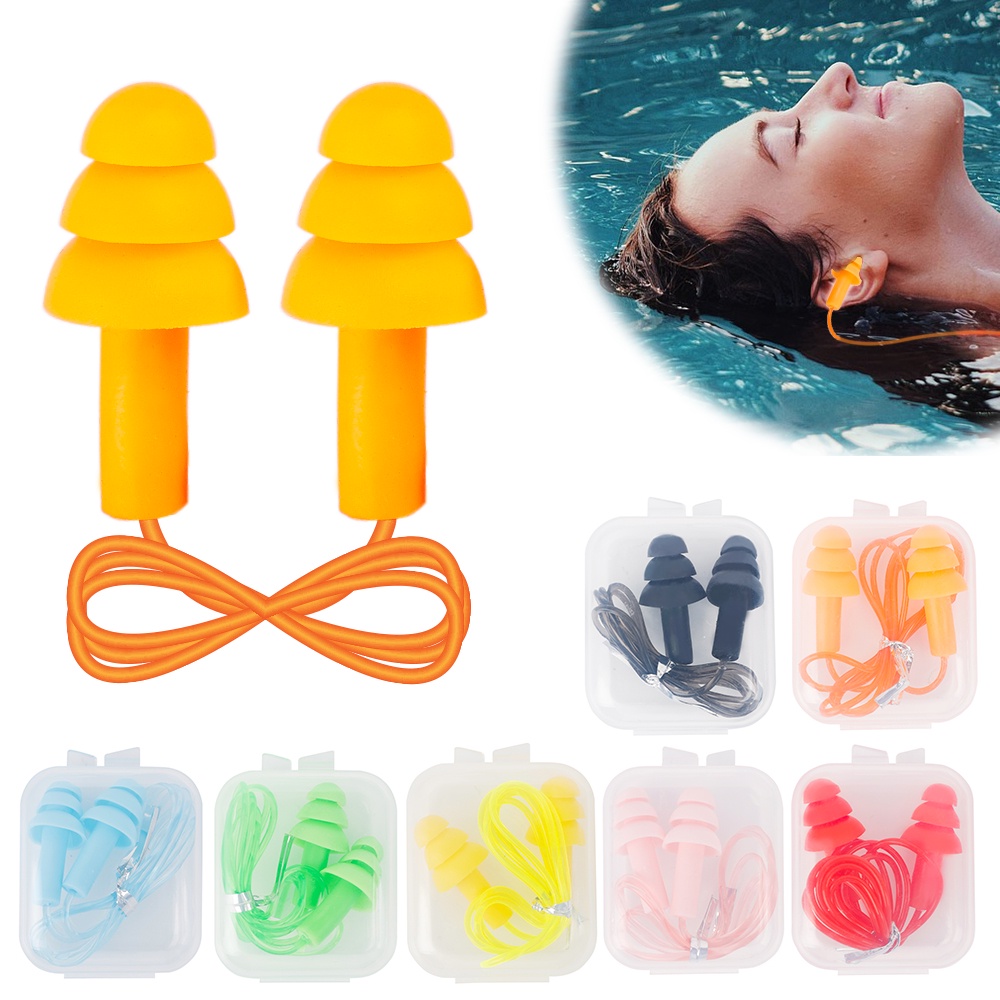 Protetor De Ouvido Flexível Confortável Reutilizável Com Corda De PVC/Redução De Ruídos À Prova D'água Premium Silicone Tampão Protetora Para Natação/Anti-Rise Earplugs Caixa De Armazenamento em Oferta na Shopee