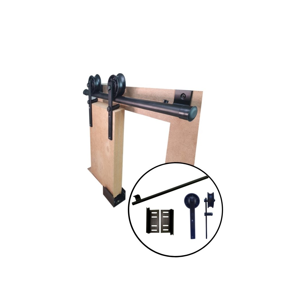 Kit p/ Porta Celeiro 2 Roldanas Aparente - Tubular 1,30 M - Preto - Al-Fer em Oferta na Shopee