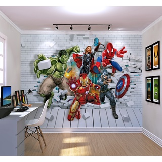 Papel de Parede 3D Super Heróis Marvel Vingadores Para Decoração de Quarto Infantil 1m²