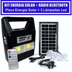 Kit Gerador Energia Solar Rádio Fm Usb Bluetooth Placa Solar 3 Lampadas Led