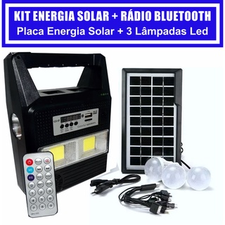 Kit Gerador Energia Solar Rádio Fm Usb Bluetooth Placa Solar 3 Lampadas Led em Oferta na Shopee