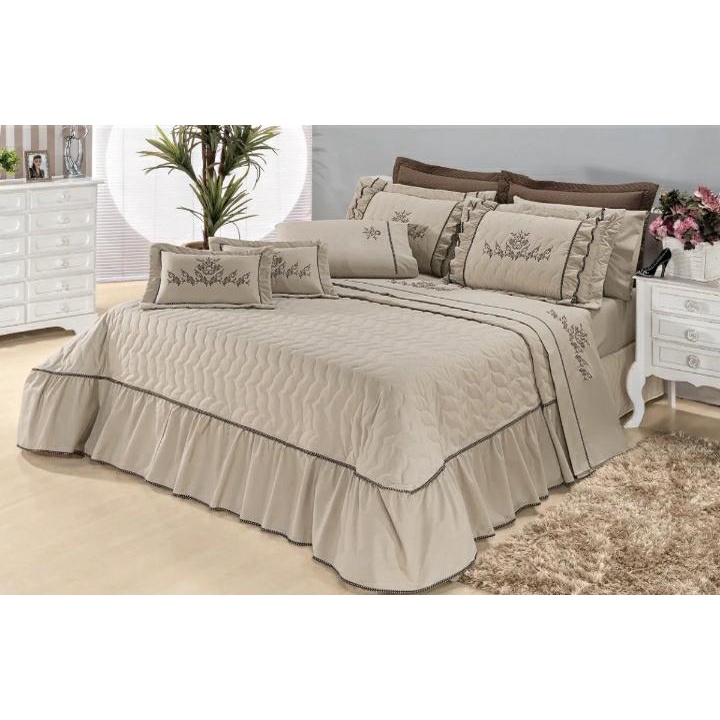 Kit Cobre leito Mosaico Matelassado Casal Padrão Caqui Bordado 05 Peças em Oferta na Shopee