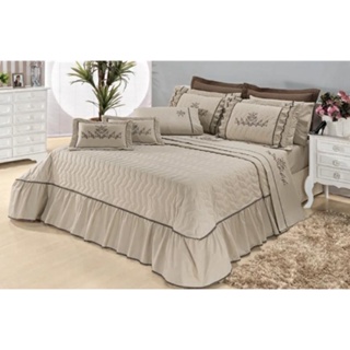 Kit Cobre leito Mosaico Matelassado Casal Padrão Caqui Bordado 05 Peças em Oferta na Shopee