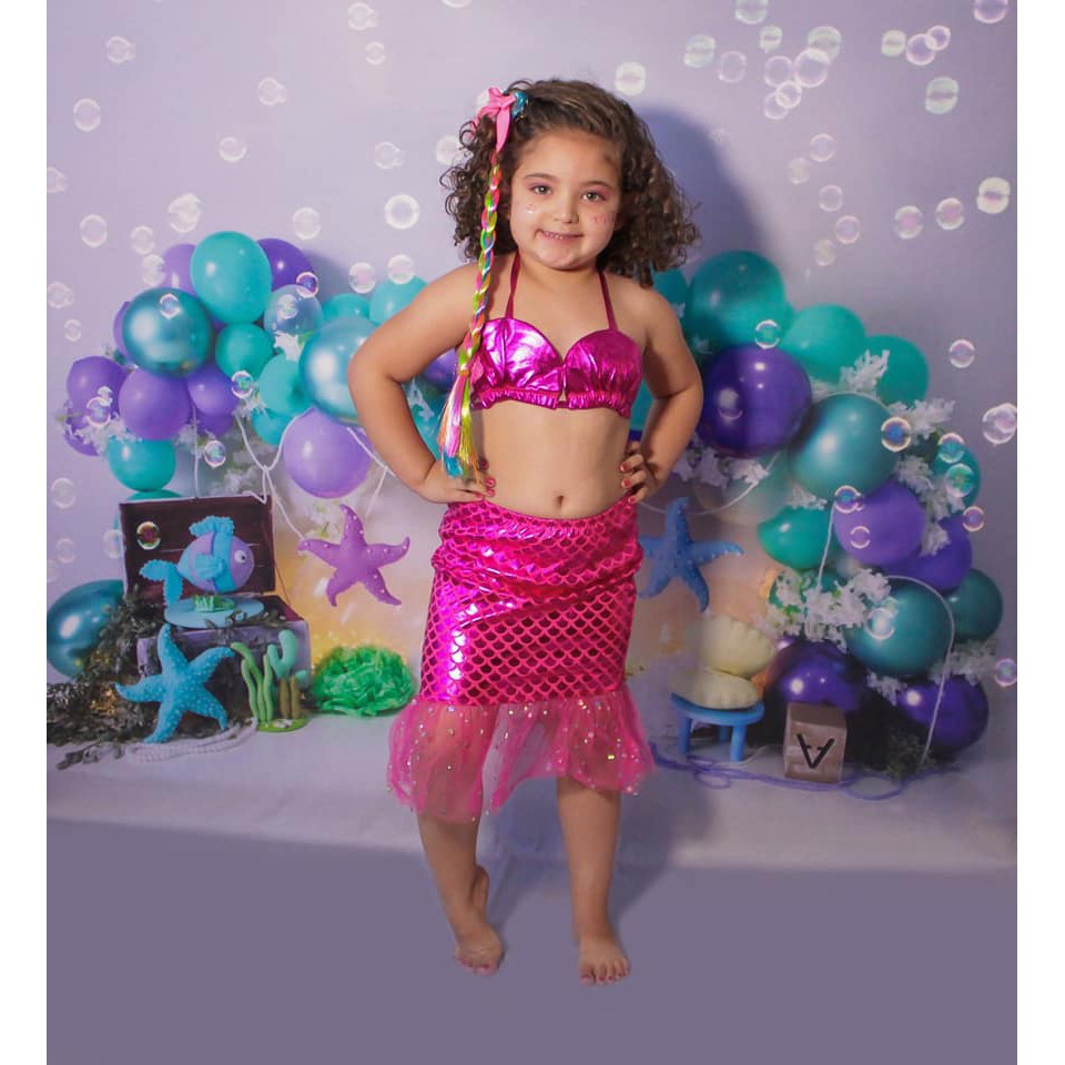 Fantasia Pequena Sereia Princesa Ariel Saia Paete Infantil