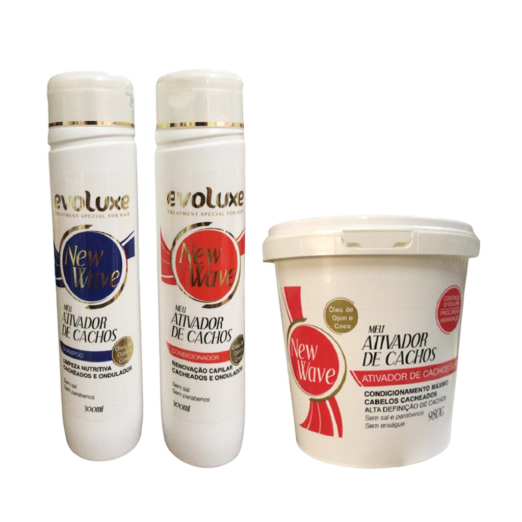 Kit Capilar Cacheadas New Wave Shampoo, Condicionador e Ativador De Cachos Evoluxe