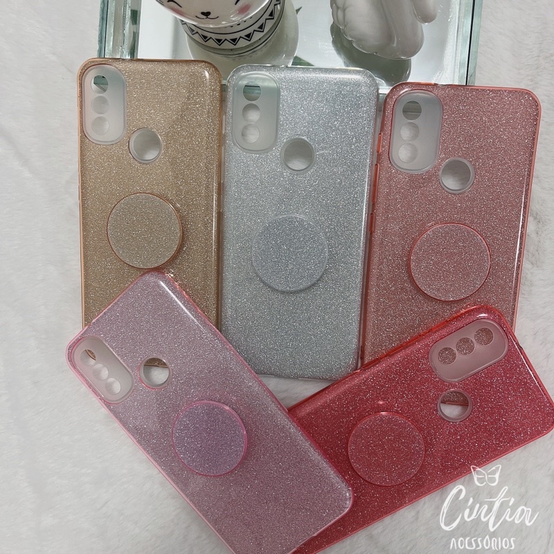Capa Capinha Brilho Motorola Moto E20 acompanha Pop Socket em Oferta na Shopee