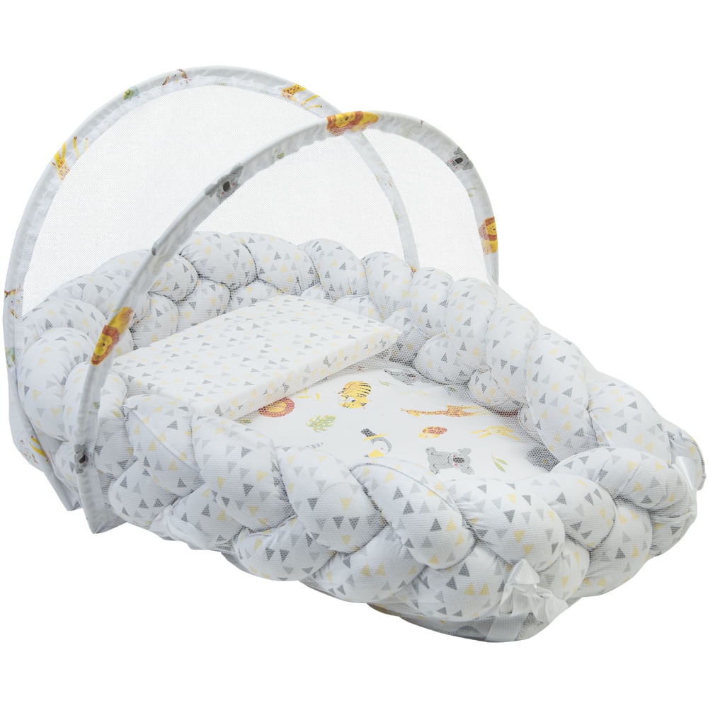Ninho Moisés para bebe Trança Baby Joy Trends com Travesseiro Antissufocante e Mosquiteiro enxoval quarto bebe - Brilha no Escuro - Amarelo