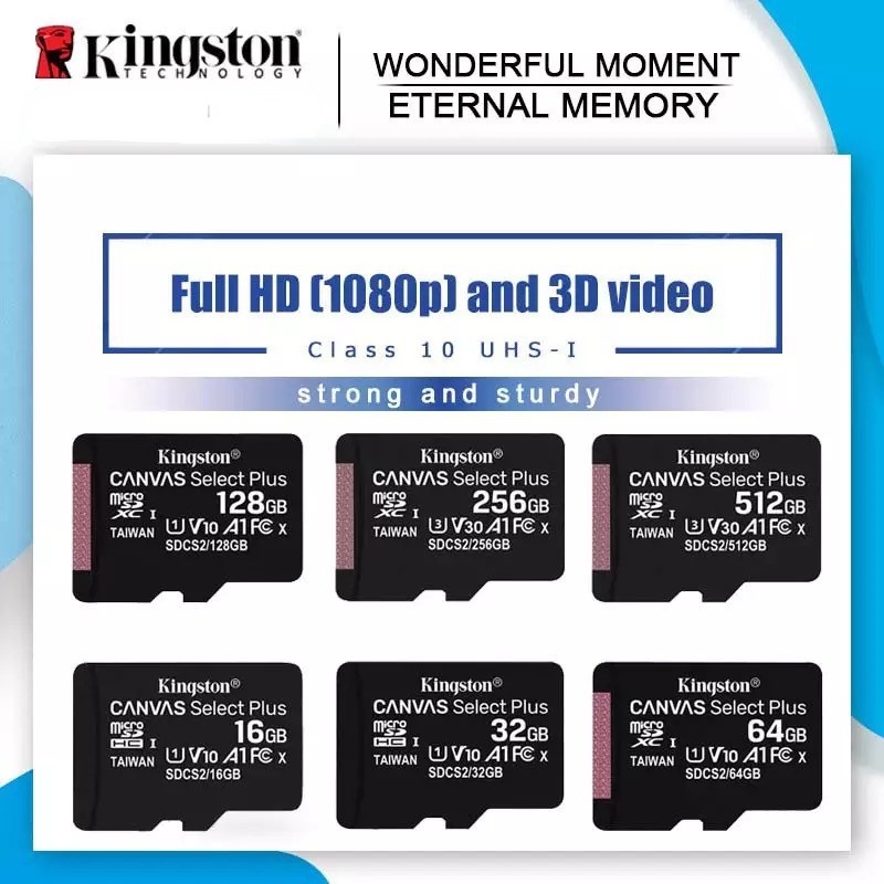 Kingston Canvas Select Plus Classe 10 100MB/s 16GB/32GB/64GB/128GB Cartão De Memória Micro SD MSD MicroSD + Adaptador Gratuito