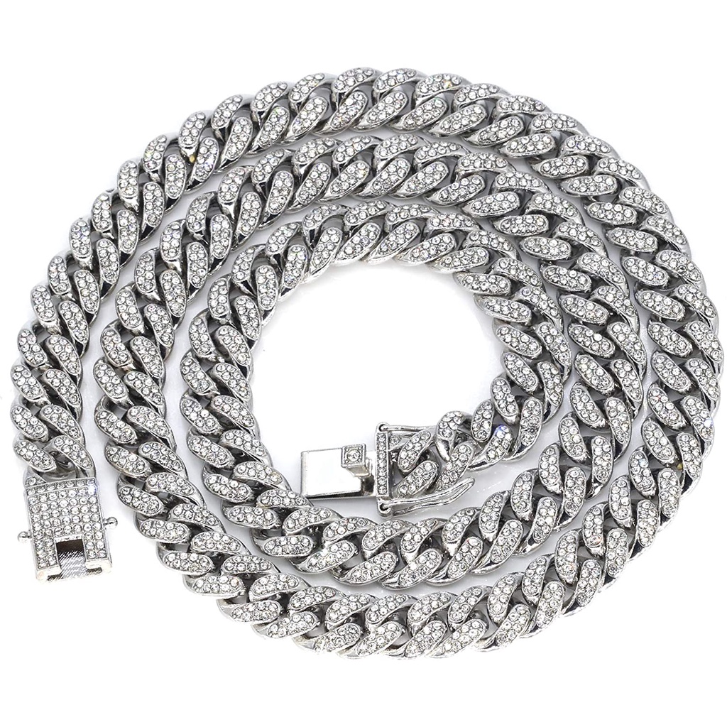 Corrente Cordão Cravejado Cubano Ice Rap HipHop Joia de Luxo 13mm Envio imediato