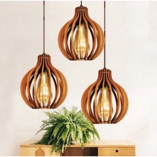 Kit 3 Luminária Coquinho Marrom Pendente de Teto Modelo Veneza Decoração DECOR