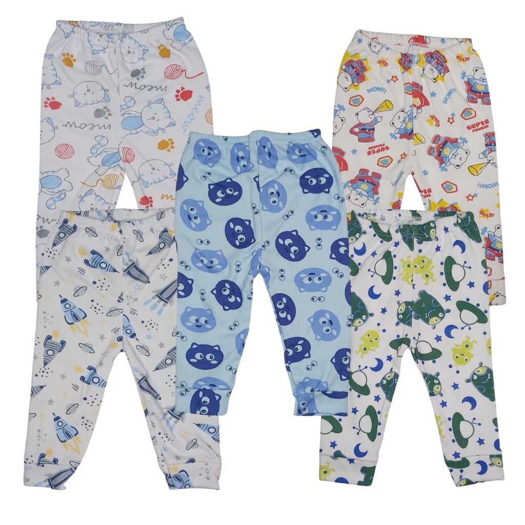 Kit C/ 5 - Mijão Estampado Calça Bebê Malha Canelada Mijão