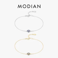 Modian Real 925 Prata Esterlina Redonda Requintado Olhos Da Sorte Pavimentar Zircônia Pulseira Para Mulheres Corrente Aj