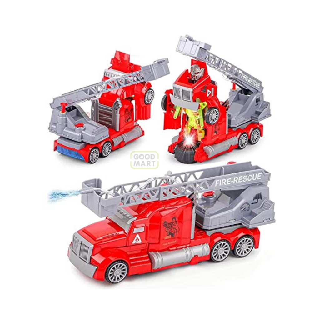 Carrinho Bombeiro Infantil Caminhão Luz Som Jato Água Transformers Robo