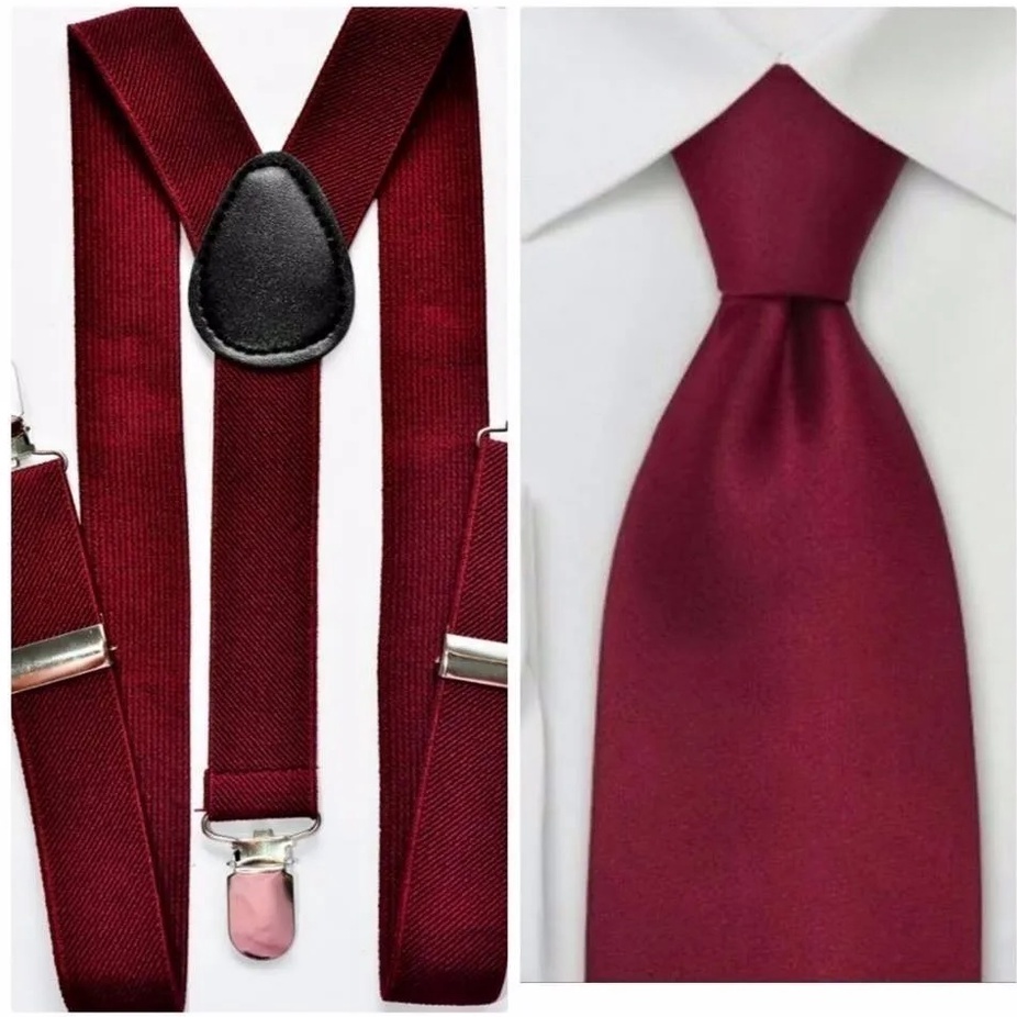 Kit Suspensório King+ Gravata Slim Bordo Adulto 246/253