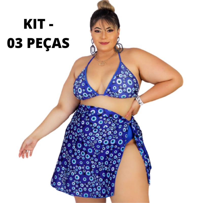 Biquíni Plus Size cortininha fio dental moda praia plus size biquini liso  estampado verão com saída de praia olho grego