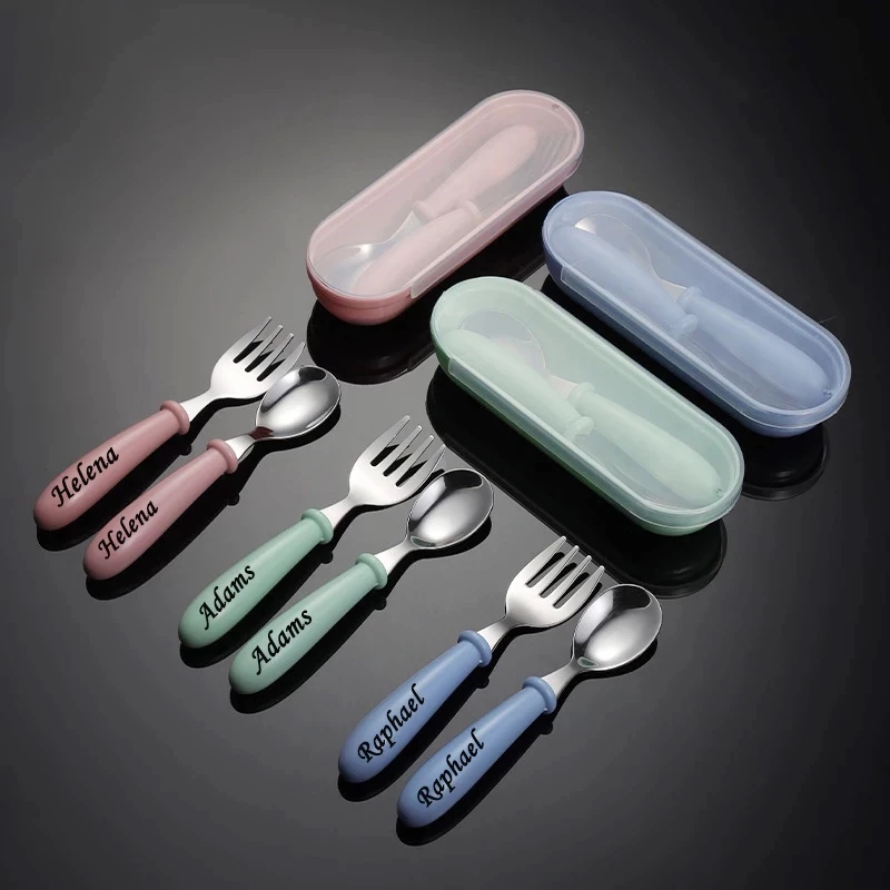 Nome Personalizado Jogo de Talheres Baby Bebé Children Tableware Colher Fork