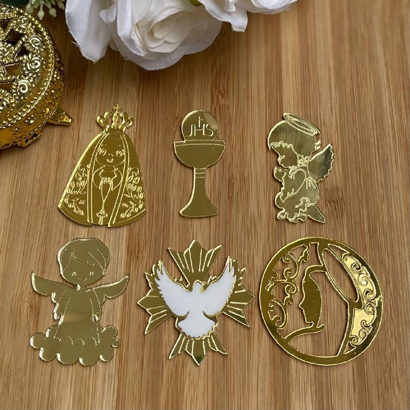 Aplique Espelhado Sacro (Anjo - Espírito Santo - Nossa Senhora - Eucaristia) com  5 ou 10 unidades em Oferta na Shopee