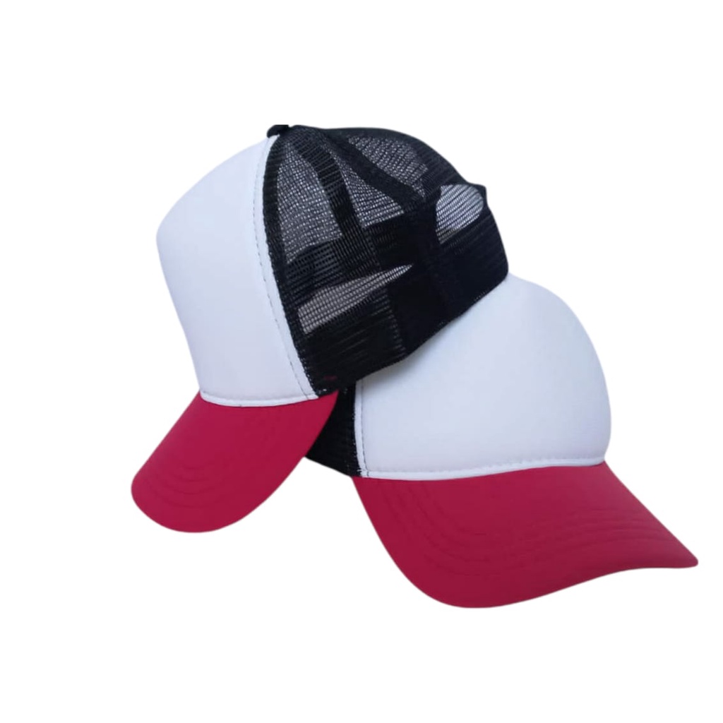 Boné Trucker Liso Mandala Branco E Preto Aba Vermelha Com Redinha Tela Aba Curva