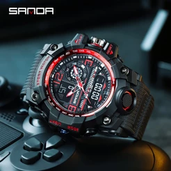 SANDA Relógio Masculino Esportivo Moderno Luminoso À Prova D'água Com Display Duplo/Analógico/Militar/Multifuncional/3133-3