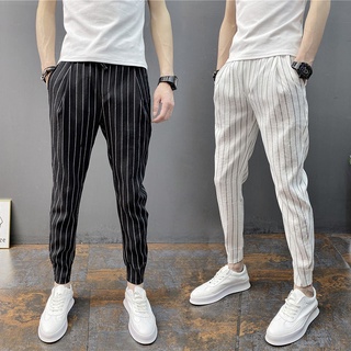 Calças Homem Coreano Listrado Casual Verão Adolescente Tornozelo