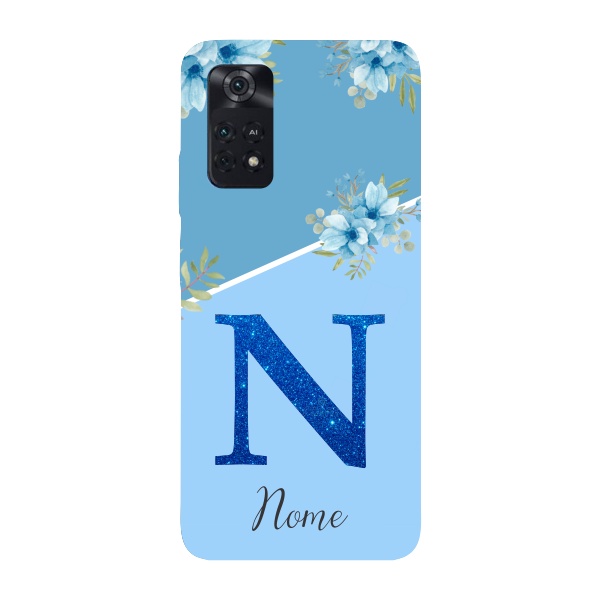 Capinha para Xiaomi Poco M4 Pro 4G Anti Impacto Personalizada - Delicate Flowers Azul com nome e inicial