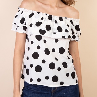 Blusa Viscose Feminina Verão Bolinhas com elastano no ombros