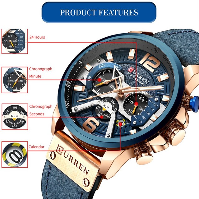Curren Relógio Masculino Esportivo Azul Militar De Luxo Moderno Com Pulseira De Couro 8329 XB