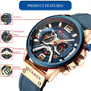 Curren Relógio Masculino Esportivo Azul Militar De Luxo Moderno Com Pulseira De Couro 8329 XB