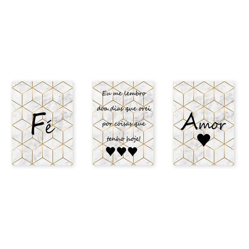 Kit 3 Placas Decorativas Quadros Frases Fé, Amor, Orei em Oferta na Shopee