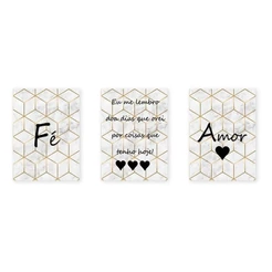Kit 3 Placas Decorativas Quadros Frases Fé, Amor, Orei